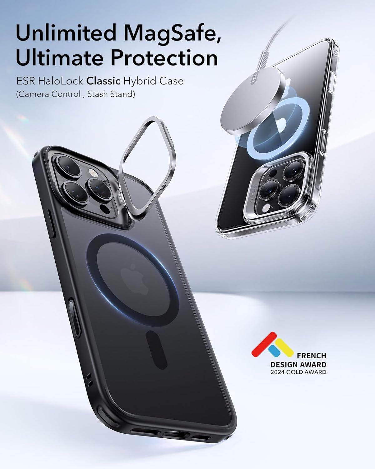 ESR for iPhone 16 Pro Max Case,Camera Control Button Compatible with MagSafe, Military-Grade Protective Case, Built-in Stash Stand Phone Case Classic Series, Frosted Black - Image 9