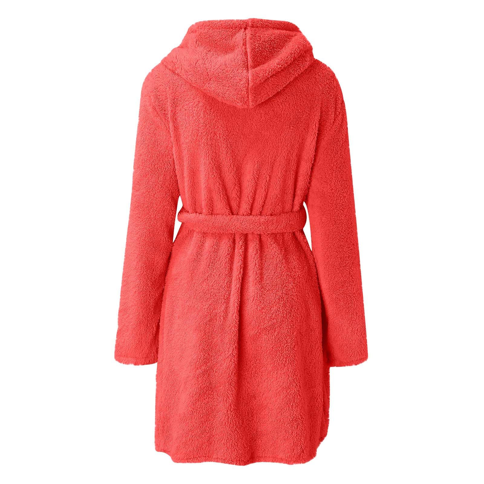 Bata de Baño Roja Lisa para Mujer, Cómoda y Suave Bata de Franela de Manga Larga con Capucha, Acogedora y Esponjosa, Cálida y con Bolsillos para El Invierno.
