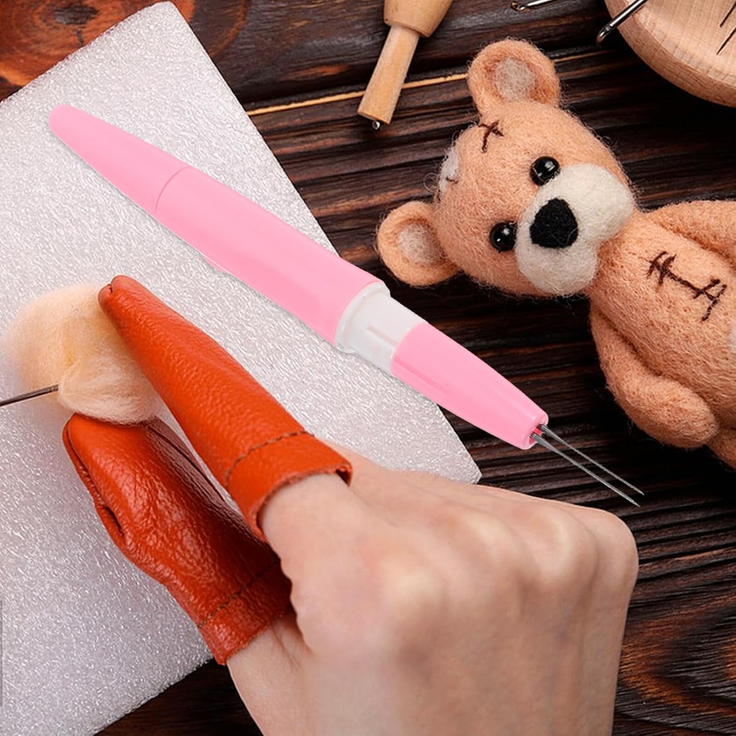 OFFSCH 3-Needle Wool Felting Punch Needle Craft Pen for Embroidery and Needlework, Pink DIY Stitching Tool Set for Handmade Textile Art and Sewing Projects