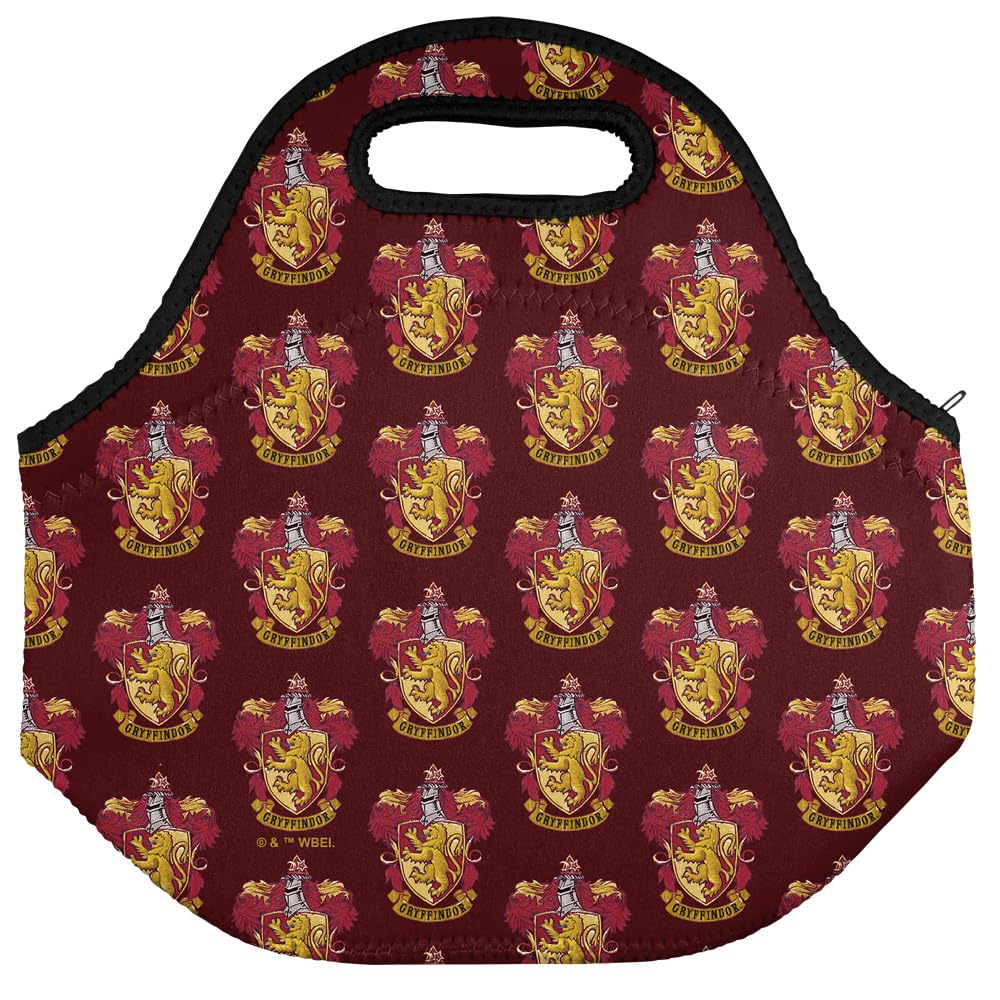 Popfunk Harry Potter Gryffindor Crest Pattern Soft Neoprene Lunch Bag, Lightweight, Insulated, Reusable for School, Work, Office