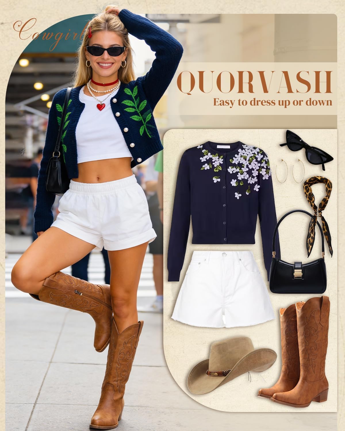 Women's Wide Calf Cowboy Boots - Snip Toe Western Cowgirl Boots, Faux Leather Chunky Knee High Boots for Country Concerts & Nashville Outfits