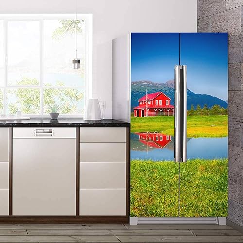 Miniatura 3 de Juego de envoltorios de vinilo autoadhesivos para nevera, hermoso mural rojo para puerta de granero, adhesivo extraíble para nevera, calcomanía de