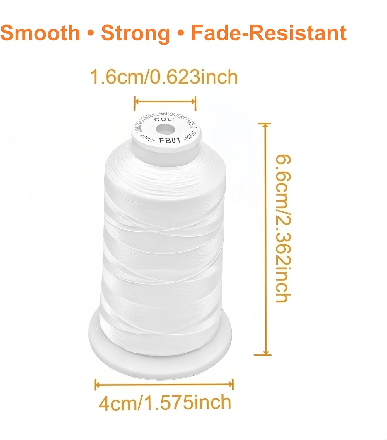 SissewPro White Embroidery Thread, Machine Embroidery Thread 6 Big Spool (1,000M Each 6,000M Total) – 40WT Polyester Embroidery Machine Thread 120D/2 for Brother, Singer & More Embroidery Machines