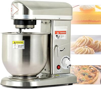 Commercial Food Mixer with Dough Hook,5L/7L/10L Stainless Steel Stand Mixer,Pizza Bakery Multifunction Blender,3 Speed Electric Dough Mixer for Bread Cake Hook Beater Whisk,Silver-10L