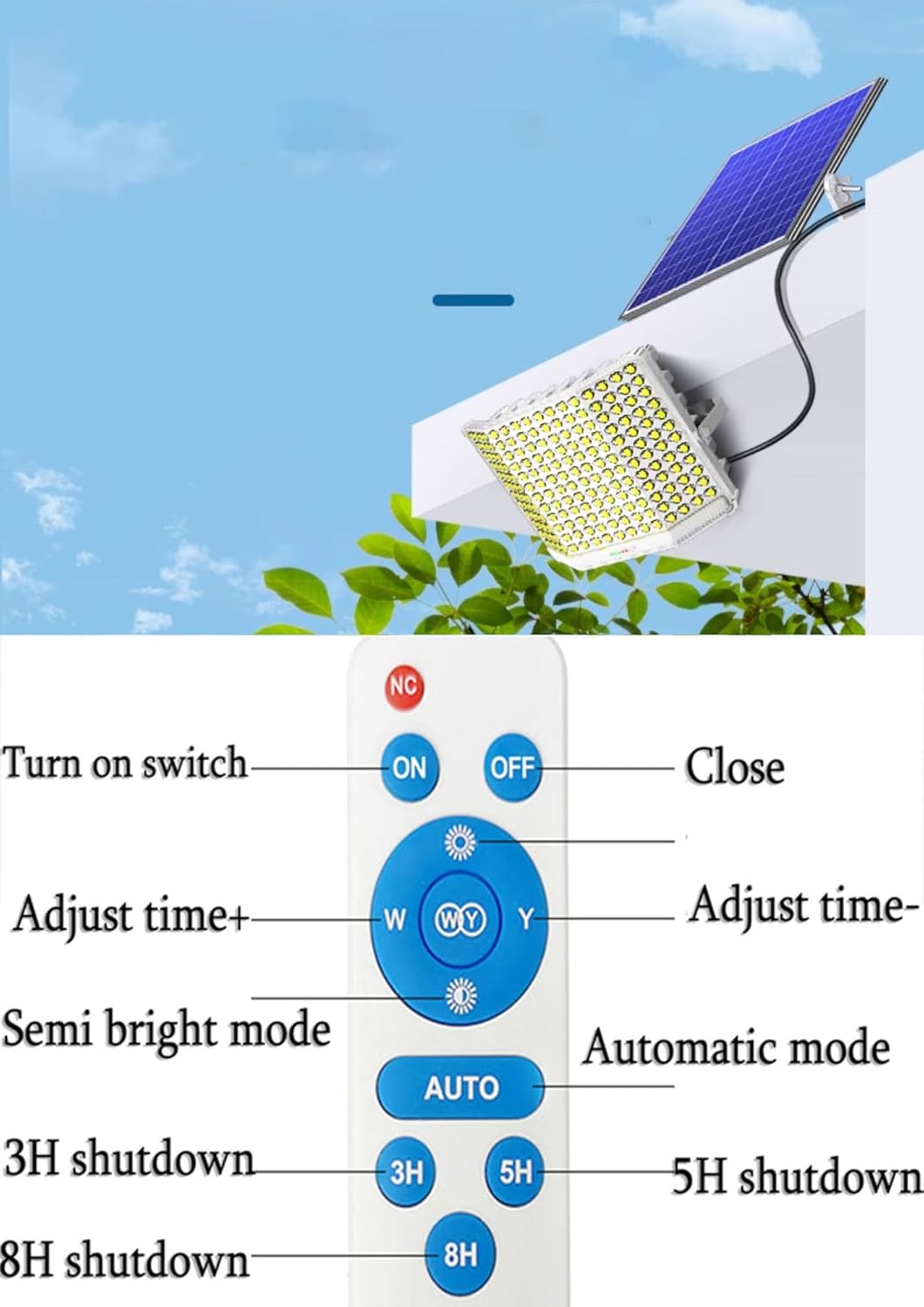600W Solar Street Light, IP66 Waterproof LED Outdoor Lamp with Motion Sensor & Remote Control, Easy Installation, Bright Wide Angle Lighting for Gardens, Patios, and Driveways (Blue)
