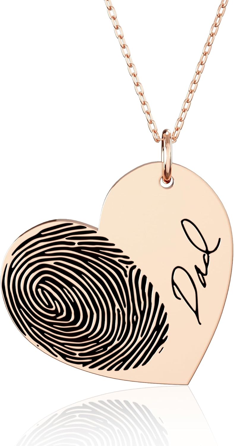 CAITLYNMINIMALIST Heart Pendant Necklace Custom Jewelry Engraved Handwriting Fingerprint Gift for Mom Grandma Couples Necklace