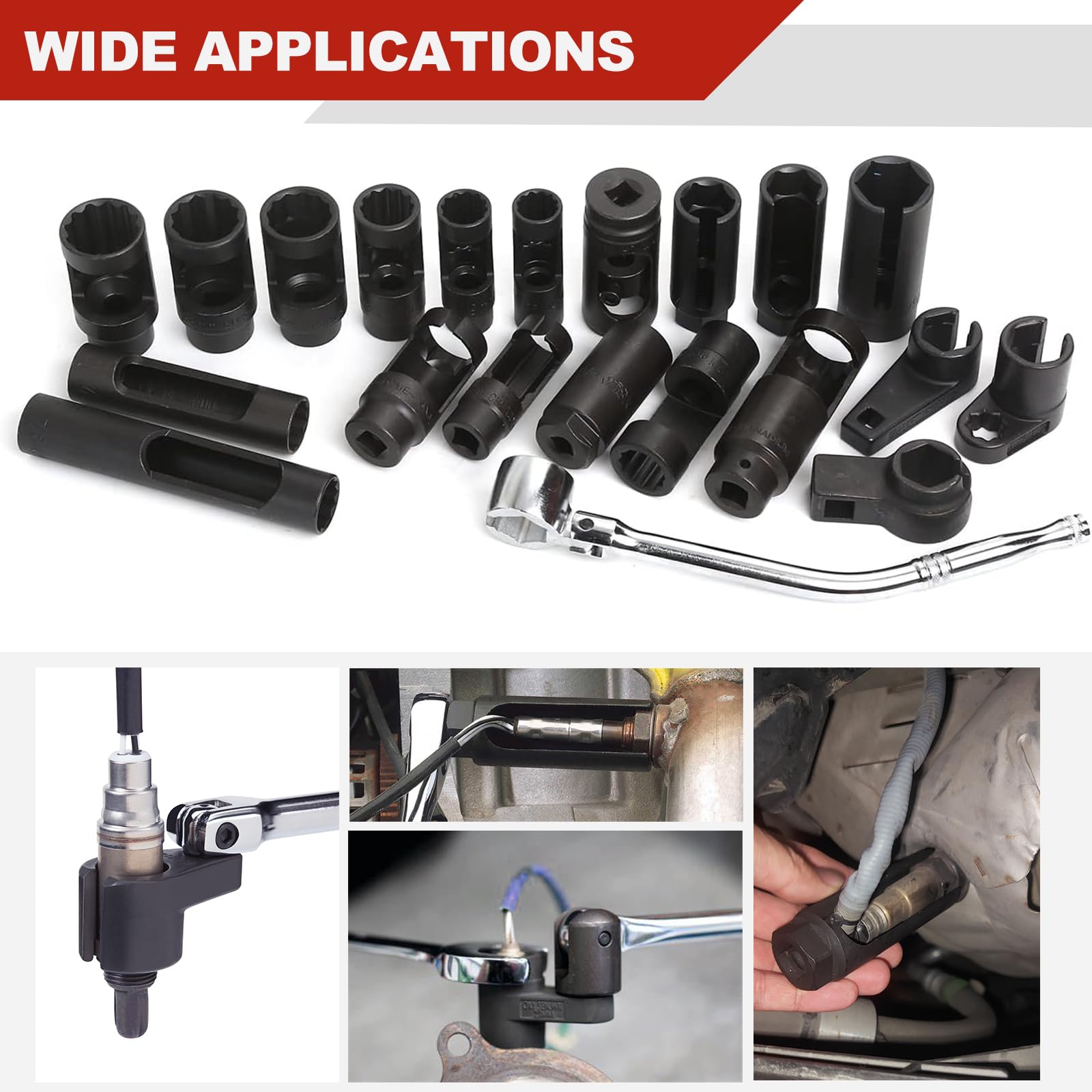 FreeTec 21pzas Llave Sonda Lambda, 22mm Vaso Sonda Lambda, Juego Llaves Sondas Lambdas Llave Sensor Oxigeno, Vasos Extractor Herramientas para Desmontar Sondas Nox Auto