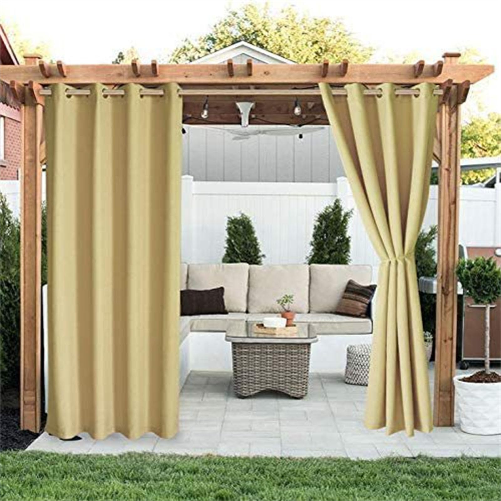 Hiseng Outdoor Curtains Waterproof, Pergola Curtains Eyelet Top Outdoor Blackout Curtain 1 Panel Thick Privacy Thermal Insulated Sunshade Curtains for Garden Gazebo (264x213cm,Yellow)