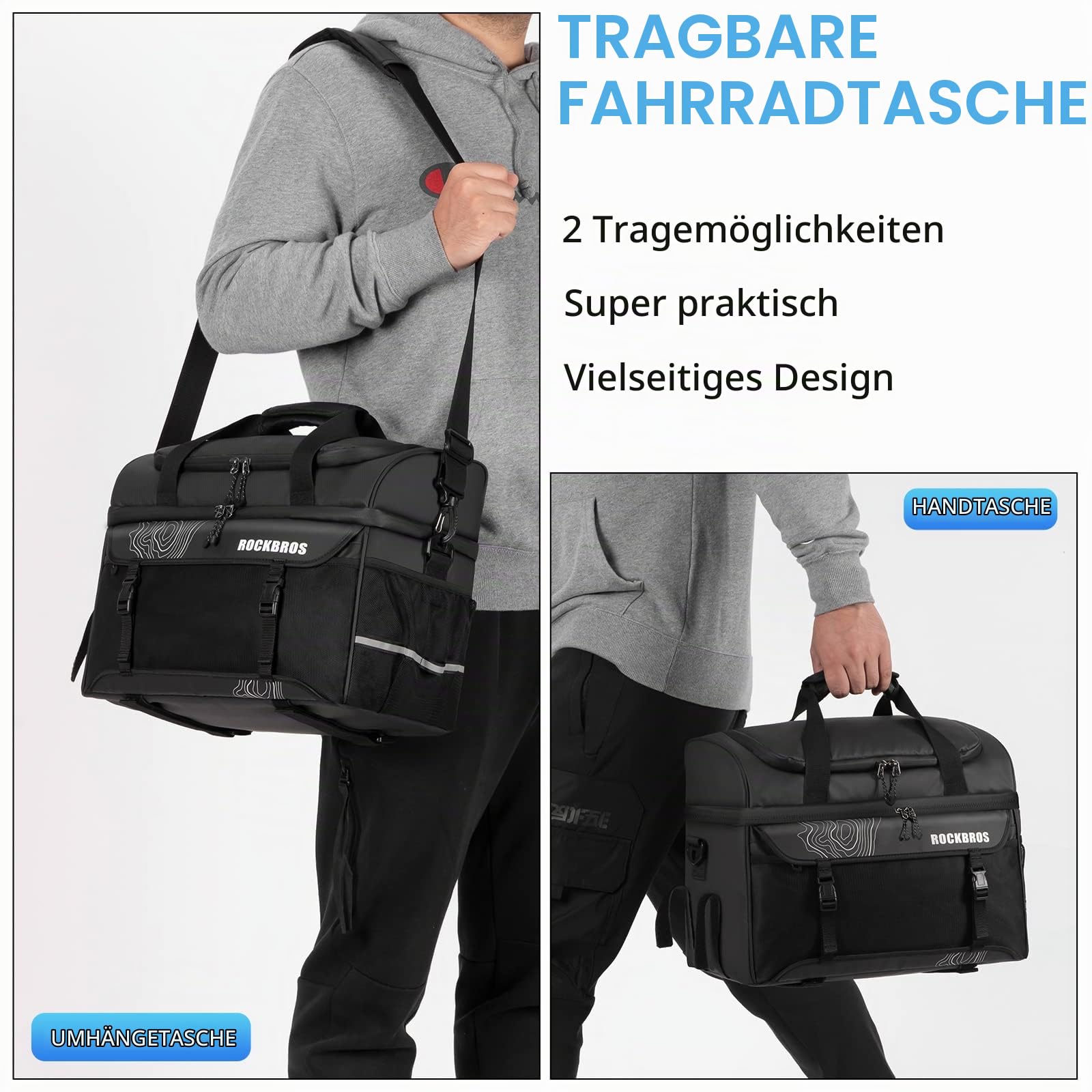 ROCKBROS Fahrrad Gepäckträgertasche 11L Kühltasche Transporttasche mit Schultergurt Doppel-Fächern Isolierte Lunch Tasche Schwarz | Transporttasche, Lunch Tasche, Doppel Fächer, Schultergurt, 11 L, Schwarz