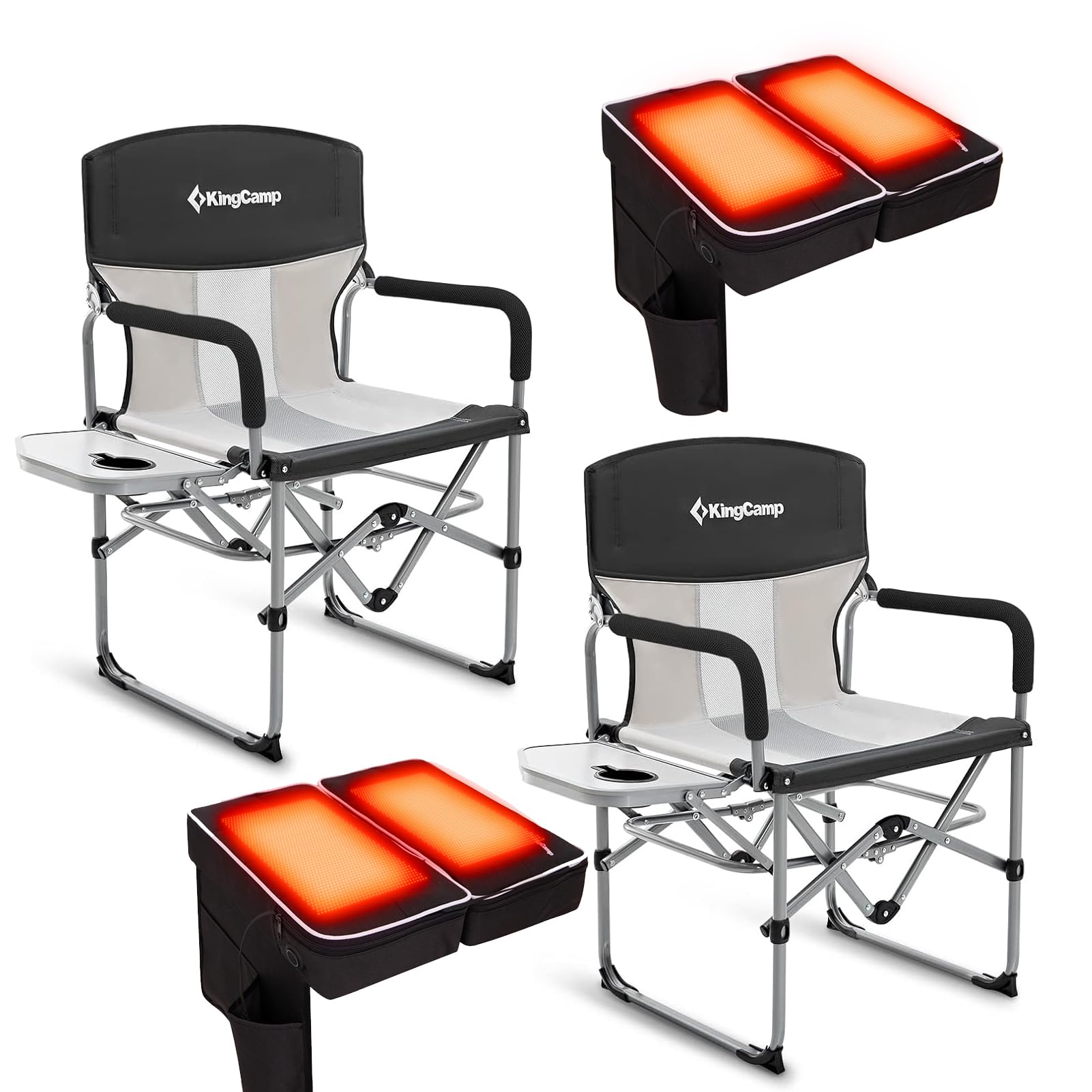 KingCamp Folding Camping Chair, Heavy Duty Director's Seat for Adults Outside 2 Pack Portable Heated Seat Cushion, Heated Stadium Seats 2 Pack