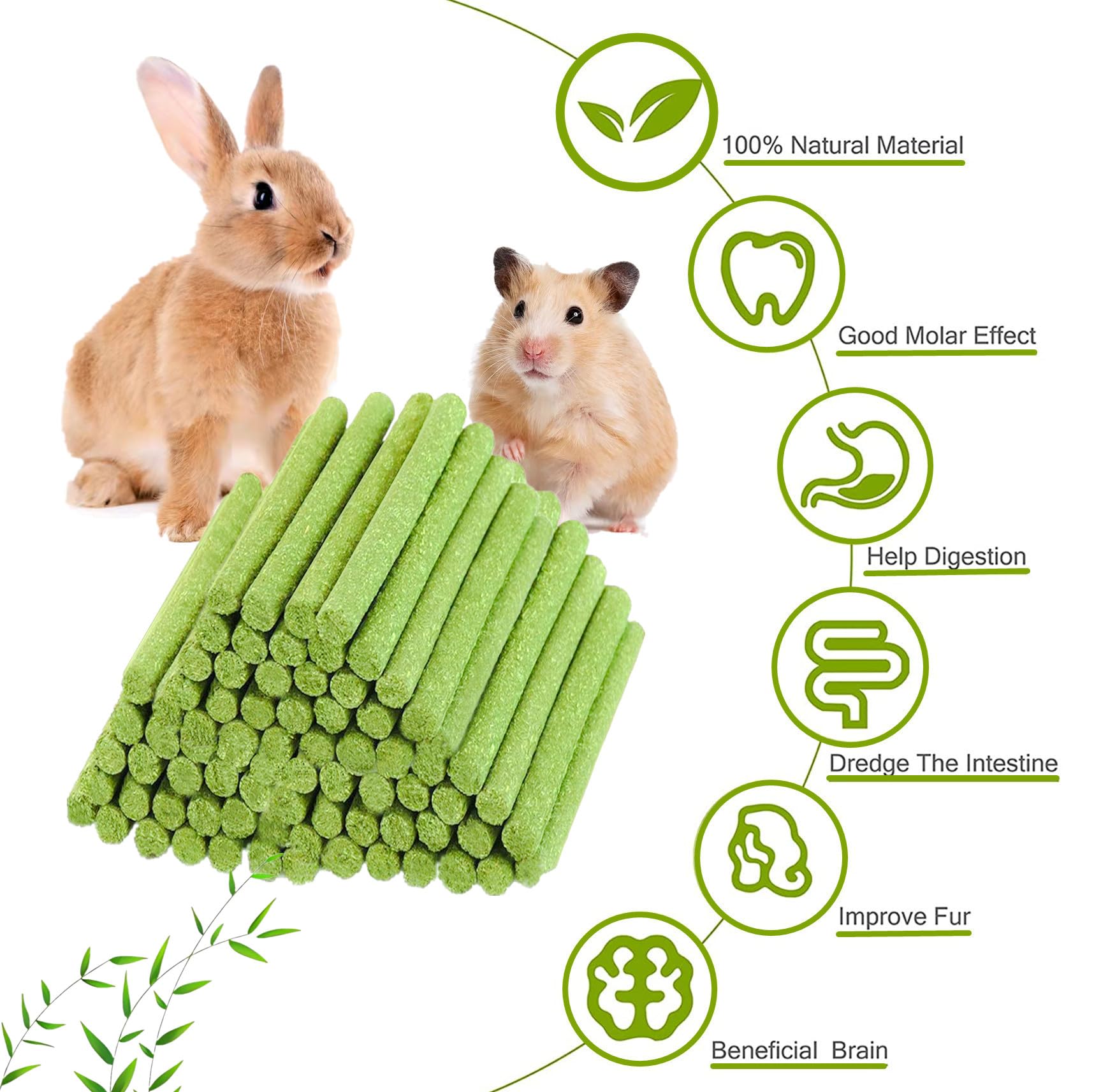 20PCS Rabbit Toys Bunny Chews Timothy Hay Stick Guinea Pig Food Hamster Toys for Teeth Grinding Rabbit Alfalfa Treat Rodent Molar Snack for Chinchilla Squirrel Gerbil Hedgehog Chipmunk