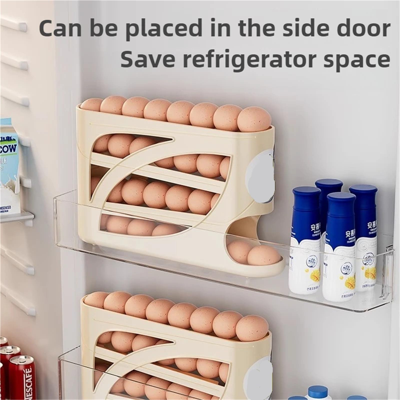 Compatible con soporte automático de huevos NASAN de 4 capas, organizador dispensador de almacenamiento para nevera para cocina (blanco, 2 piezas)