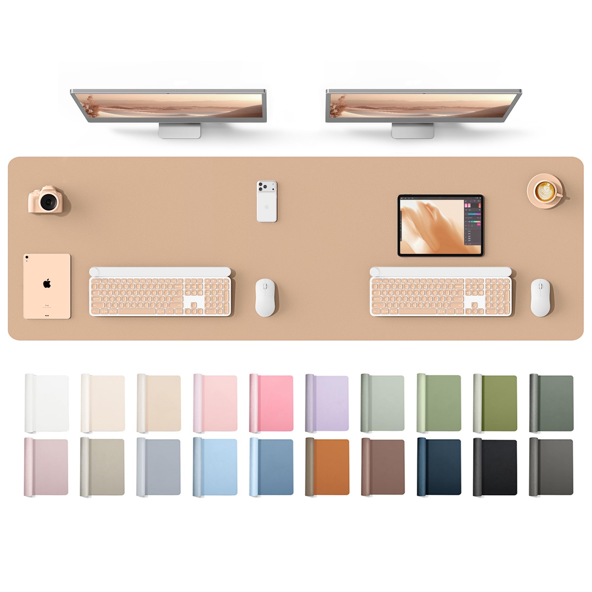 YSAGi Leather Desk Protector, Office Mat, Large Mouse Mat, Non-Slip PU Leather Blotter, Laptop Desk Mat, Waterproof Writing Pad for Office and Home(Latte, 63" x 17.2")