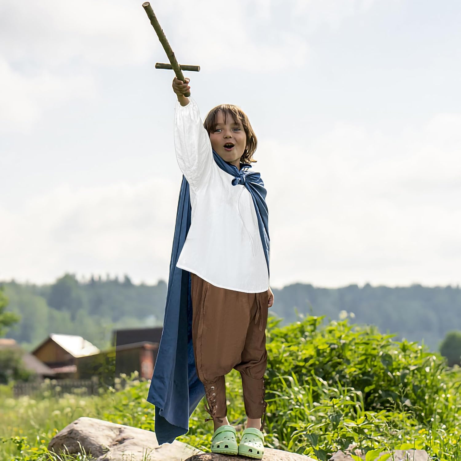 Boys Medieval Pirate Costume Renaissance Viking Tunic Pants Outfit for Kids Cosplay 4-14 Years