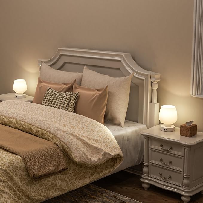 Seealle Touch Table Lamp for Nightstand Set of 2 - Bedside Lamp with USB C+A Charging Ports for Bedroom Living Room Night Stands, Desk Lamp with White Glass Shade for Small Spaces, 3 Way Dimmable photo 6