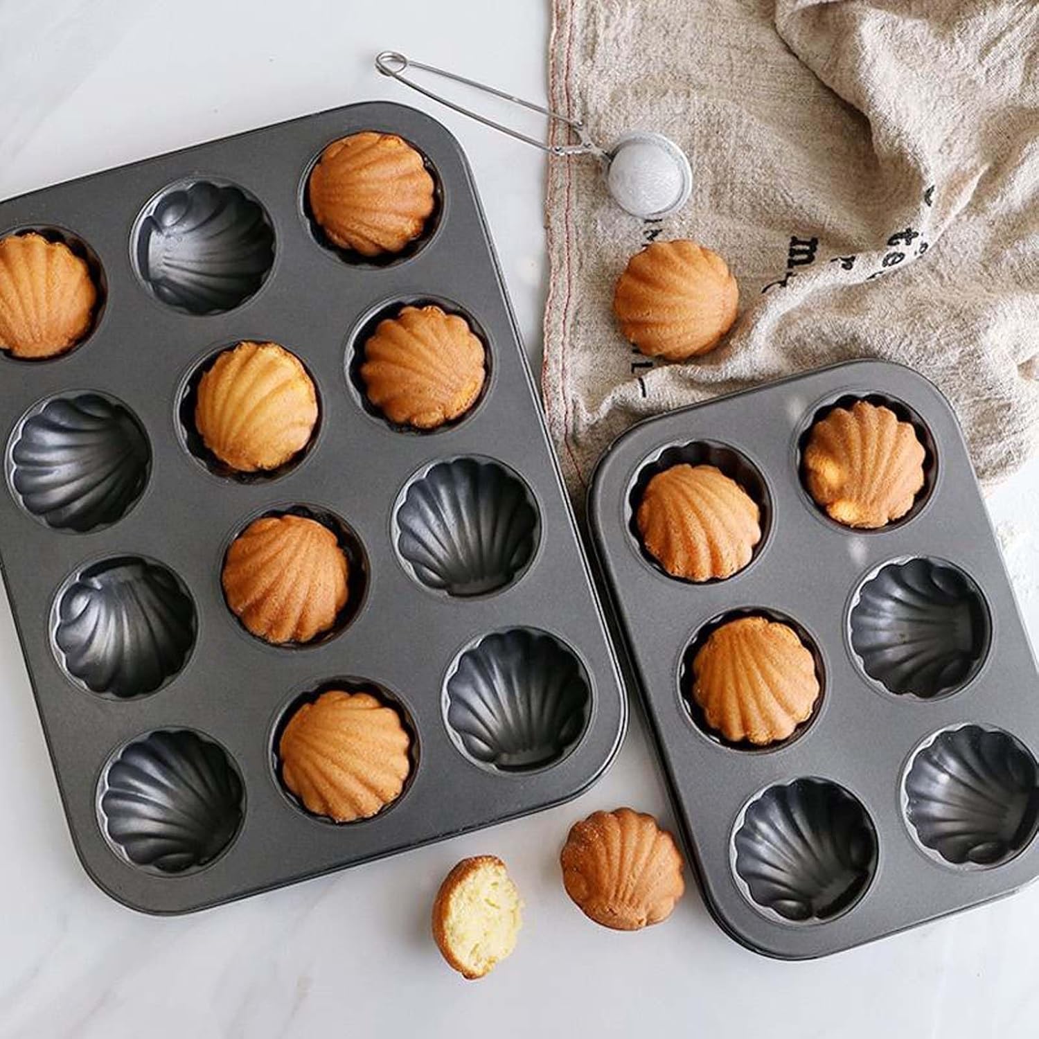 Mold Cake Pan for Madeleine, 6/12-Cavity Non-Stick Spherical Shell Bakeware for Oven Baking, Carbon Steel Cake Mold Madeleine Pan Shell Shaped Baking Mold