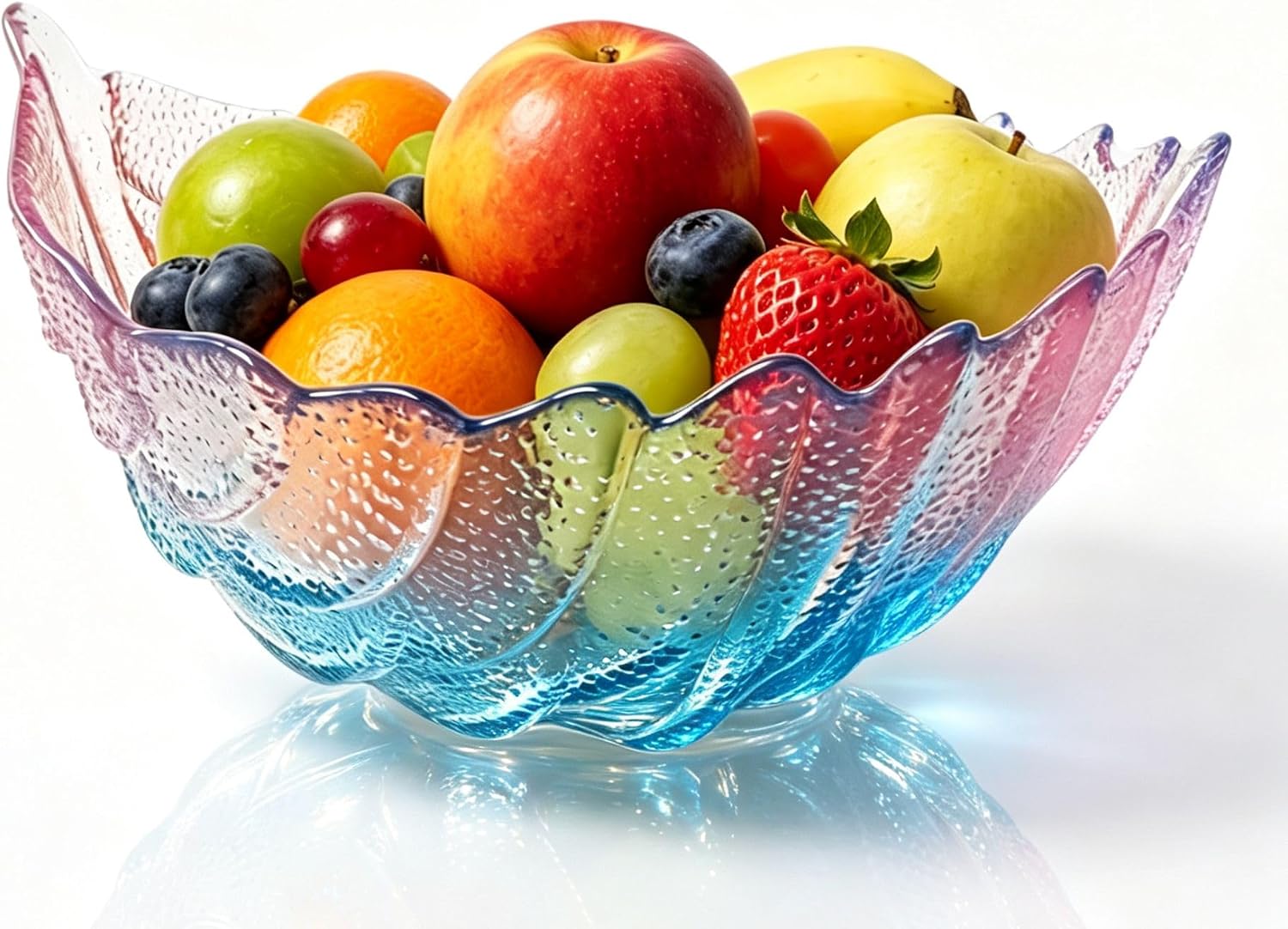 Gradient Glass Fruit Bowl, 28 Oz Decorative Salad Serving Bowl, Anti-slip, Stackable Decorative Bowl for Fruits, Desserts, Pasta, Candy & Snack, Kitchen Party Container