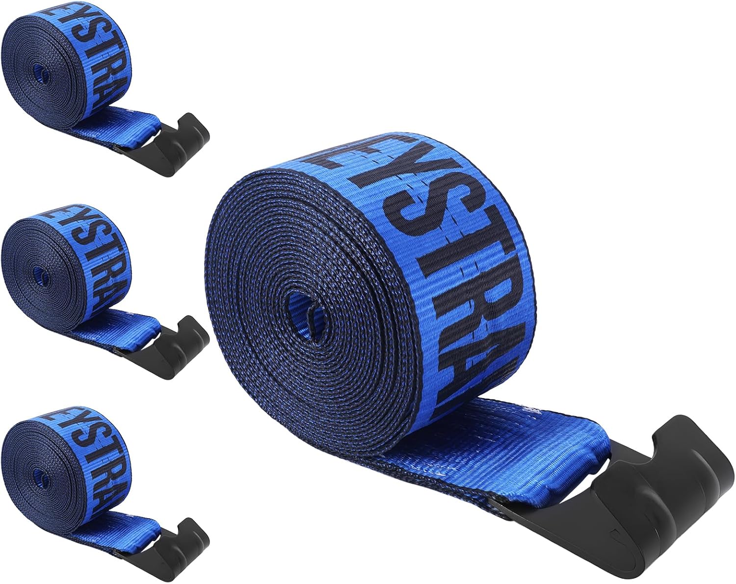 4 Inch Winch Straps 30 FT Heavy Duty Truck Straps with Flat Hook, 6000LB Working Load 18000LB Break Strength, Tree Saver Tie Downs for Flatbed Trailers Off-Road Recovery (4 Pack) (Blue)