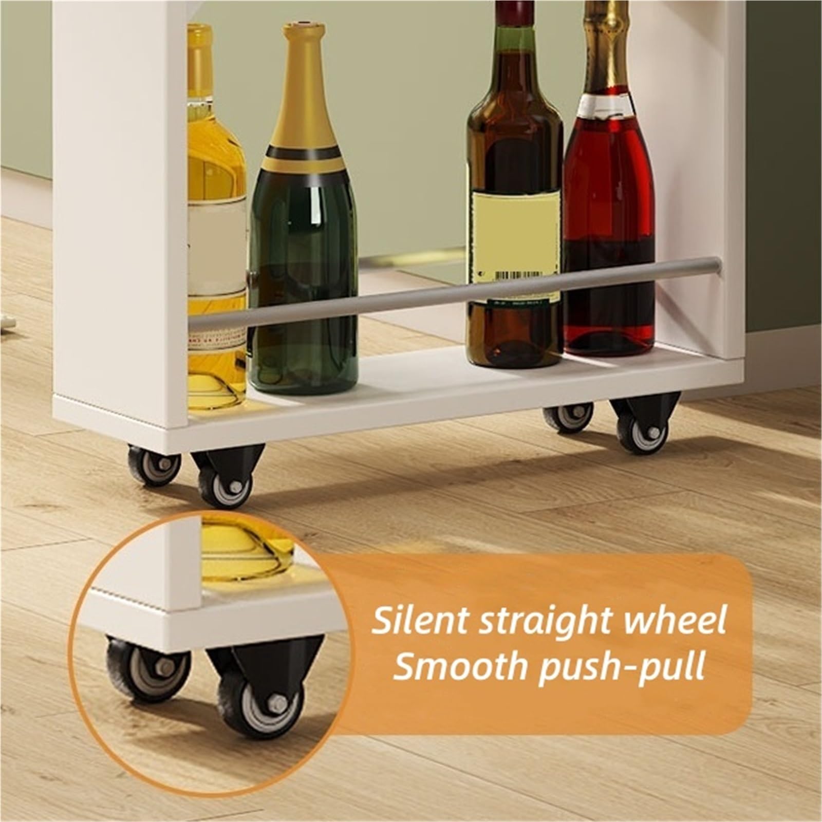 Schmaler Rollwagen mit 4 Ebenen, schmaler Rollwagen mit Rollen, robustes mobiles Küchenregal für kleine Räume, Wäsche und Nizing (natürliches Finish, 13 x 45 x 80,5 cm)