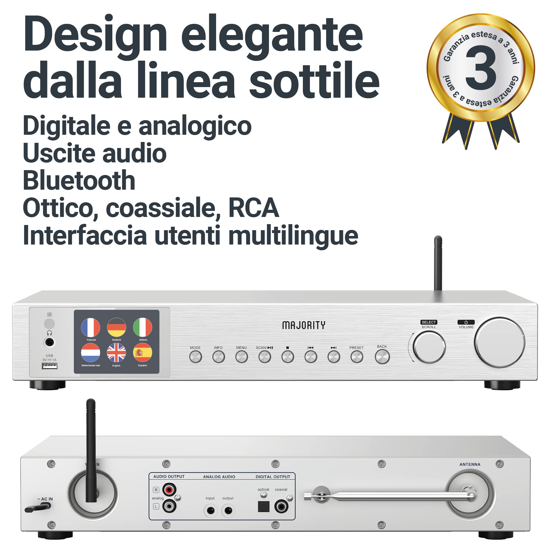 Majority Fitzwilliam Radio Internet avec DAB+ | WLAN Radio de Cuisine, Bluetooth, Hi-Fi, Tuner Stéréo, Tunein, Cuisine Radio Numérique Dab Plus Player, Hi-Fi Digitradio System
