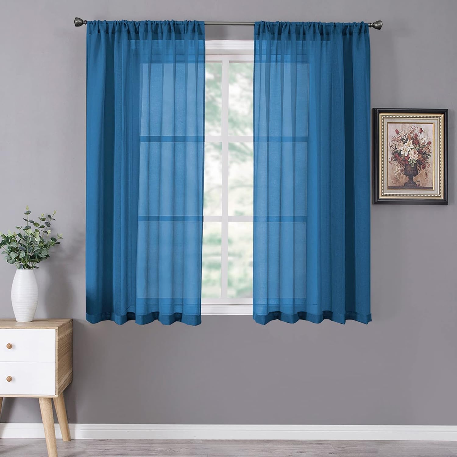 Amazon.com: Tollpiz Short Sheer Curtains Linen Textured Bedroom Curtain ...
