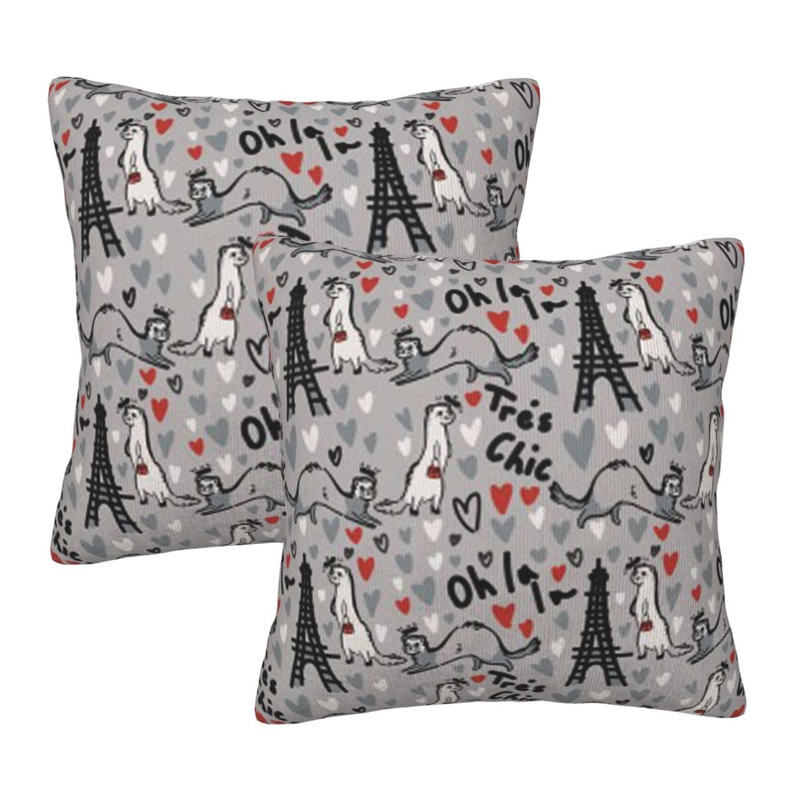 Lot de 2 taies d'oreiller carrées motif furets avec impression haute définition et tissu doux
