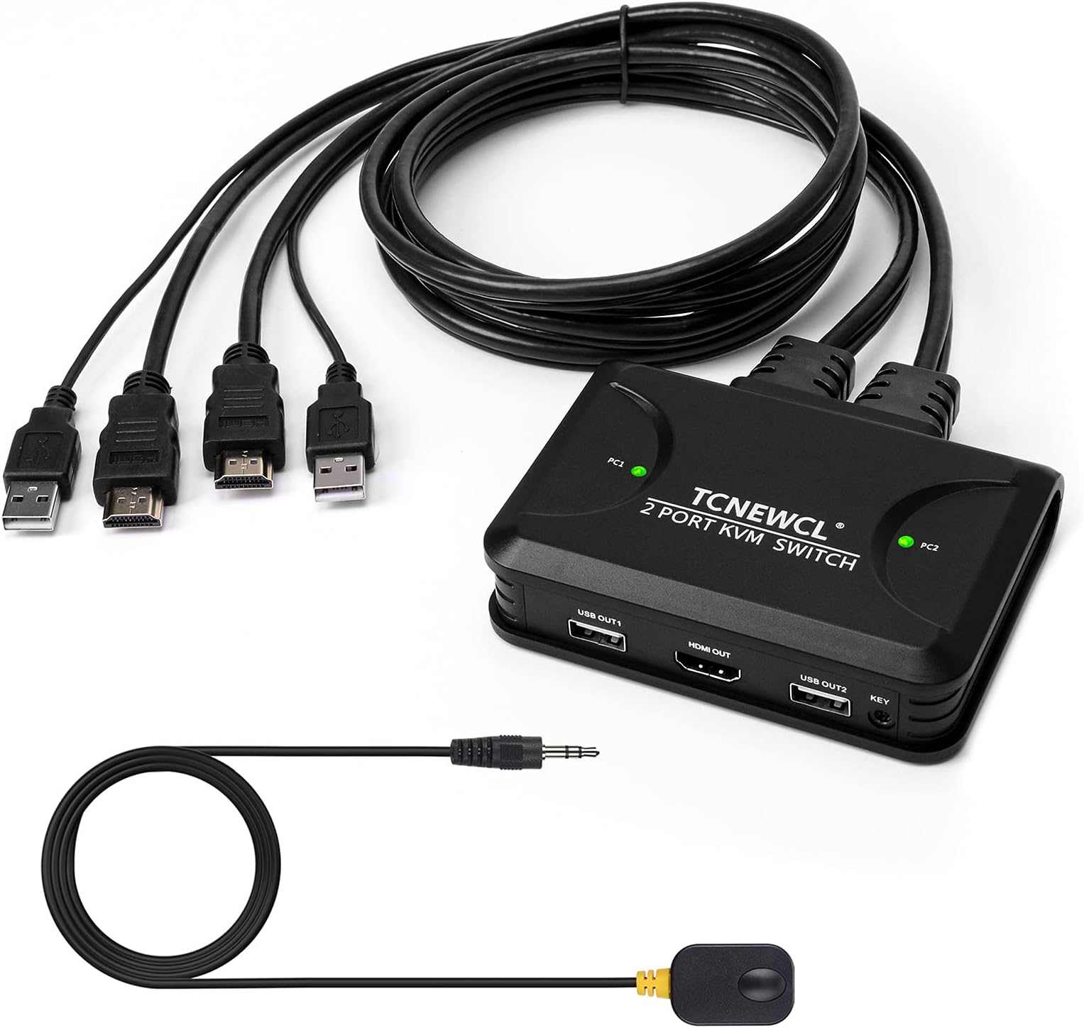 4K HDMI KVM Switch for 2 Computer Share 1 HD Monitor and 2 USB Devices Keyboard Mouse, Supports 4K@30Hz, Included Desktop Controller