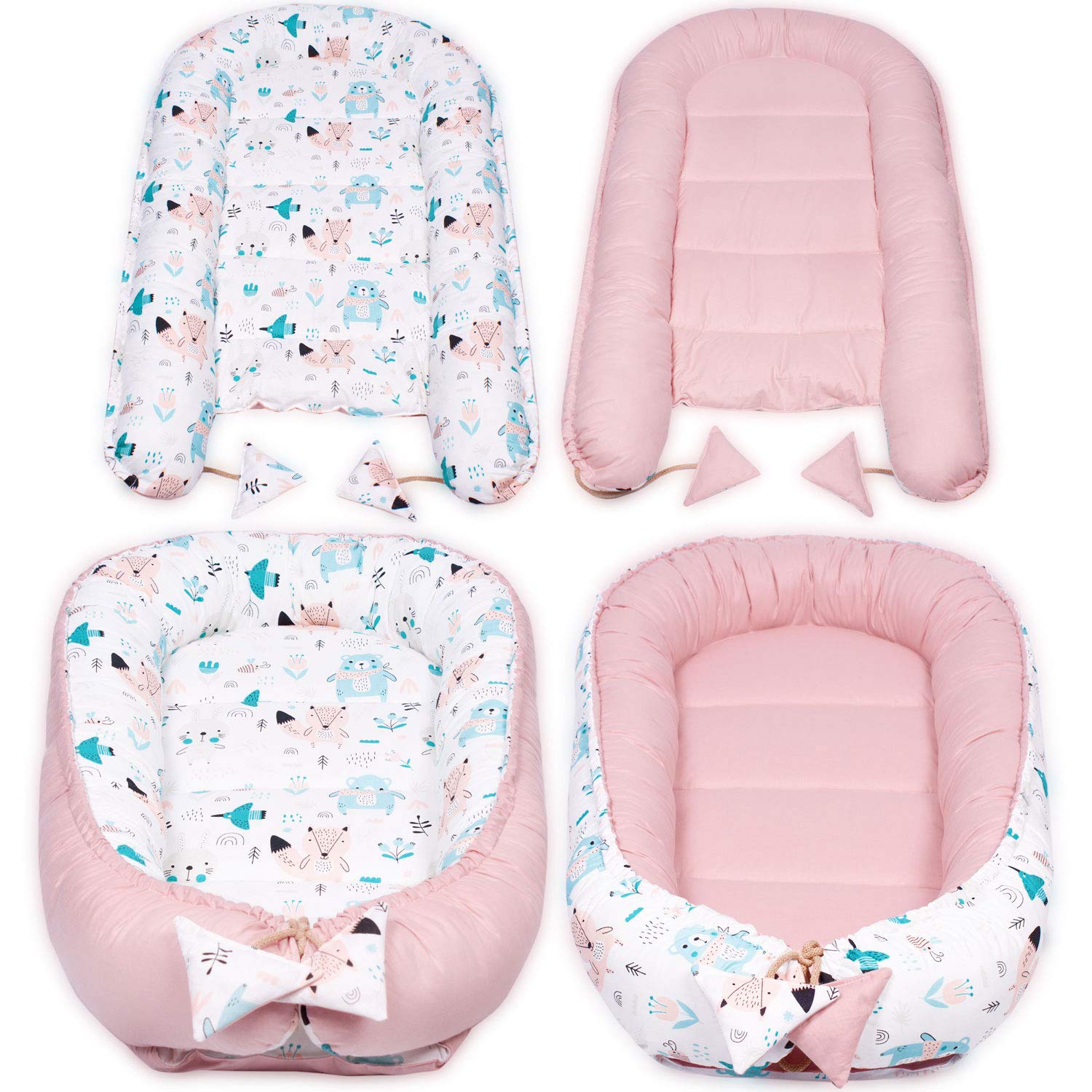 PaLulli Knuffelbedje voor baby's, 100% katoen, 2-zijdig babynestje, reisbed, babybedje, aankleedkussen, voor babybedje, baby's en zuigelingen, met Oeko- Tex-certificering (Uilen