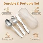 VANRA 3 Pièces Couteau de Fourche pour Enfants avec étui de voyage pour la boîte à déjeuner, 18/8 en acier inoxydable Couteaux d'argenterie Flatware Set pour enfants Utensile pour l'école (Couteau à Fourche)