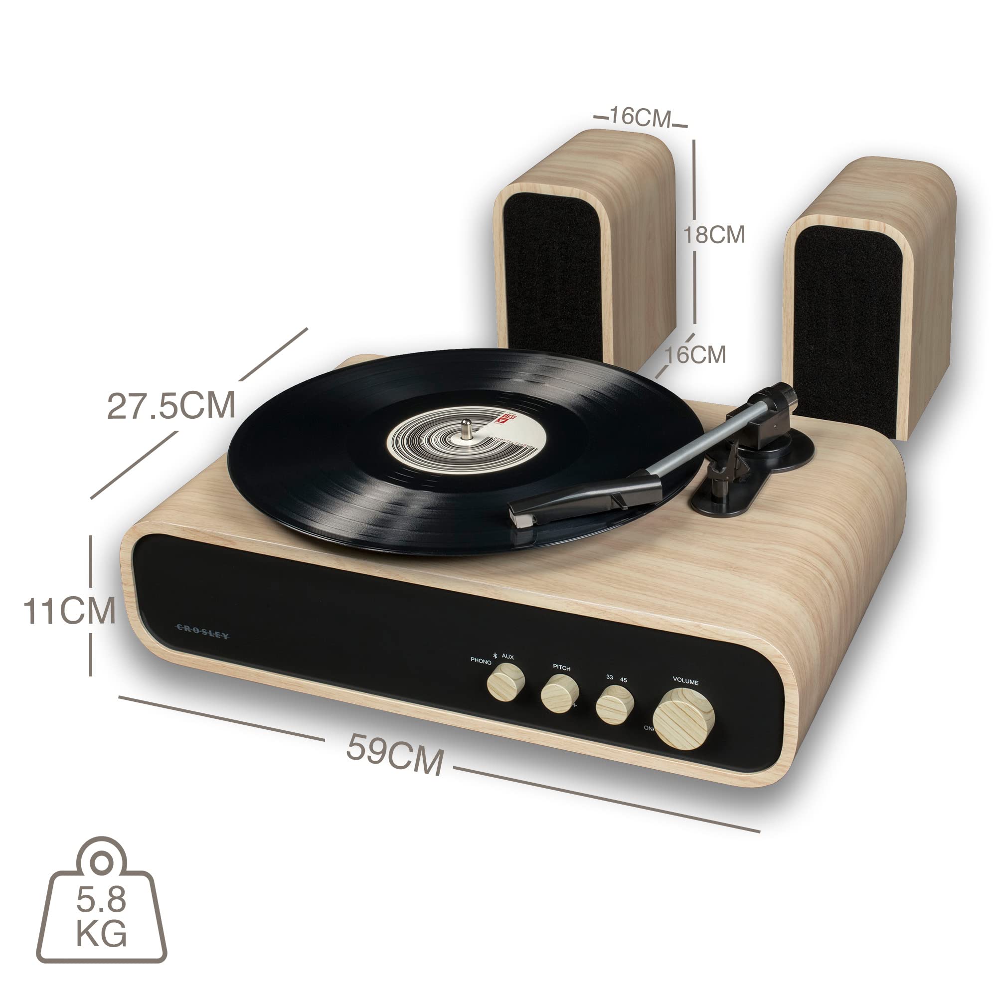 Giradischi Crosley CR6035A-NA Stile Vintage – Piatto Vinile Con Bluetooth E Altoparlanti – Mobile Anni '50 Colore Marrone