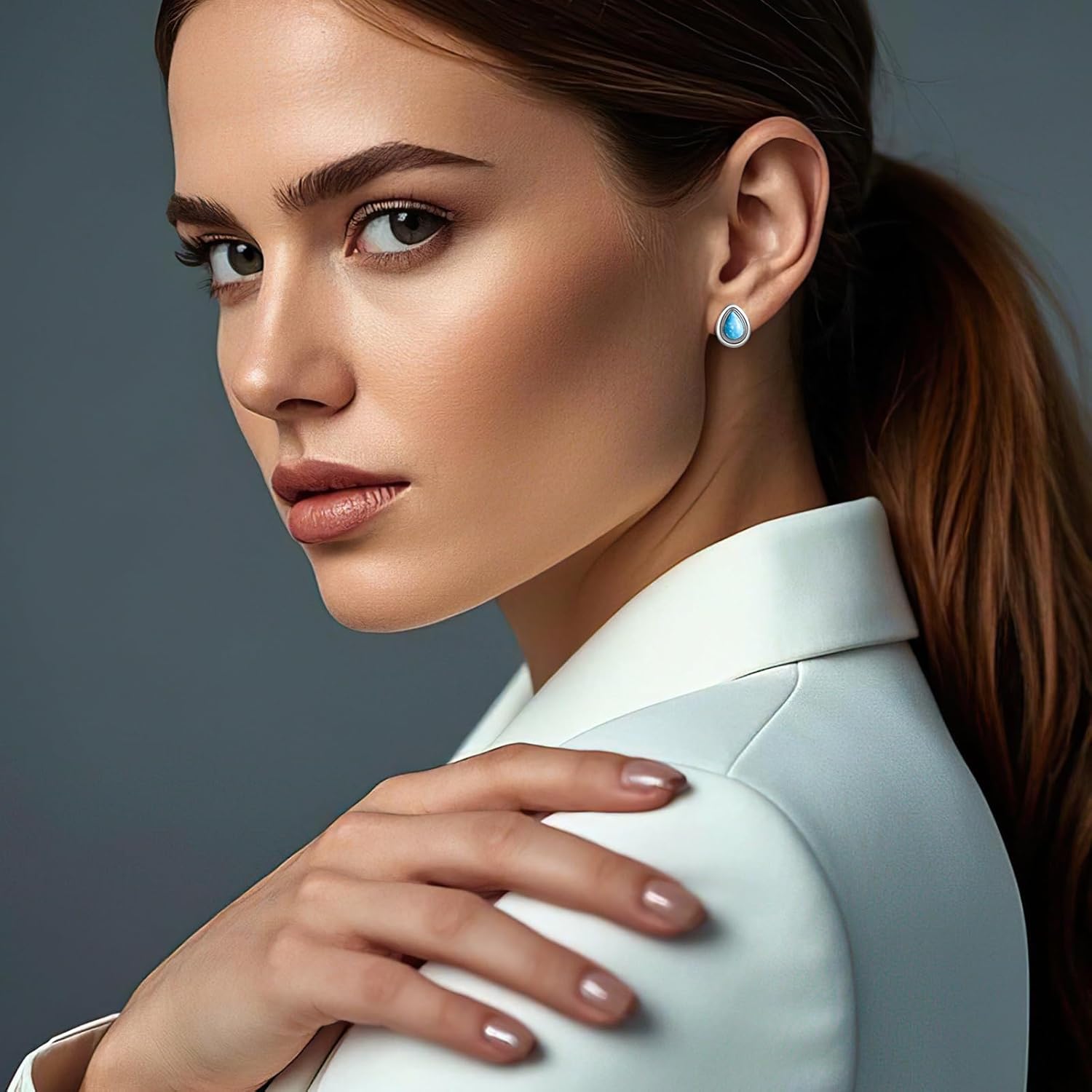 Silver Turquoise Earrings for Women, Boho Sterling Silver Studs, Hypoallergenic Jewelry Gift for Women - Image 3