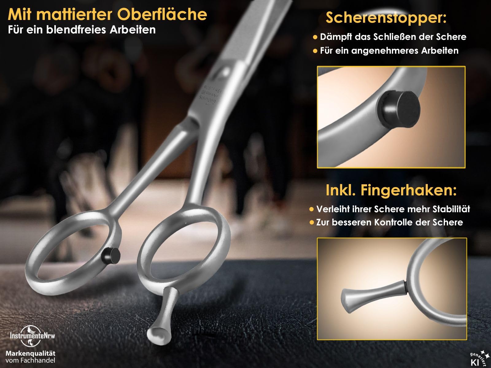 Friseurschere Haarschere Solingen Haarschneideschere Edelstahl Rostfrei | Schere Made in Germany mit scharfem Schnitt und einseitiger Mikroverzahnung 15,6 cm