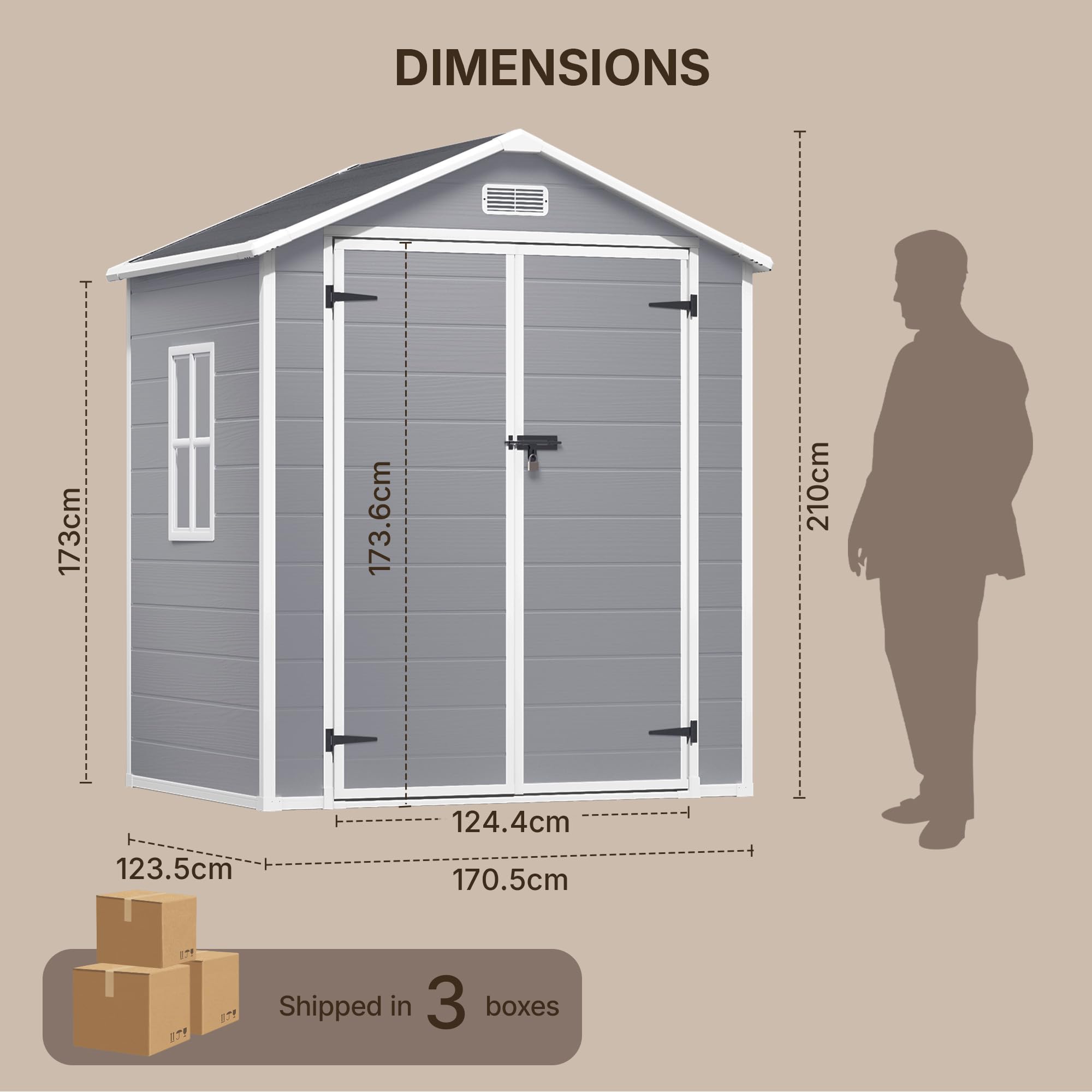 Xbro Casetta da Giardino Grande 171x124x210 cm Capanno Attrezzi Resina HDPE Impermeabile Grigio