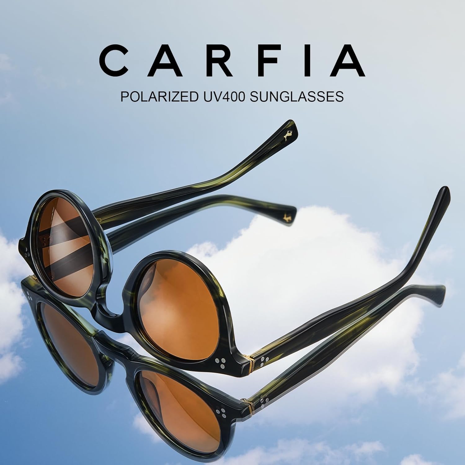 CARFIA Retro Mens Sunglasses Women Polarized UV400 Protection, Small Round Acetate Italian Luxury Style Driving Shades - Image 3