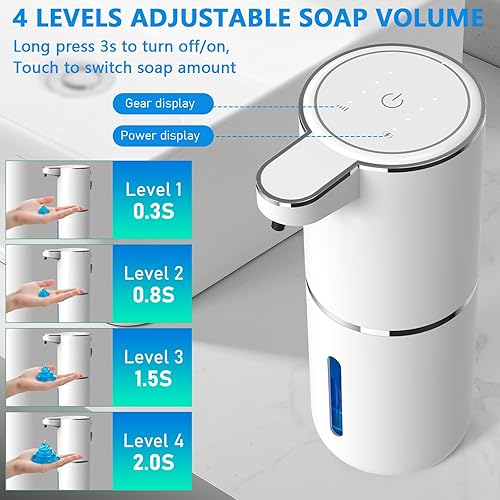 Miniatura 2 de Dispensador automático de jabón líquido sin contacto, dispensador de jabón eléctrico inteligente de 1500 mAh, 4+1 nivel ajustable, 13.5 oz13.5 fl oz