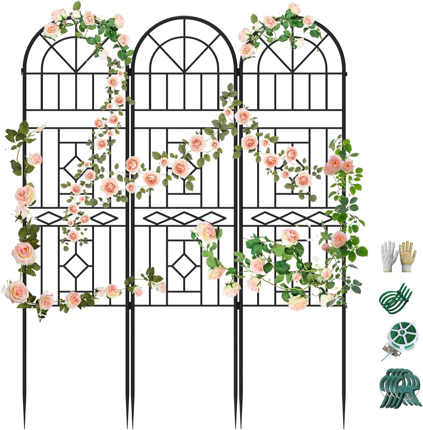 Garden Trellis for Climbing Plants, 3 Pack 38"Wx 64.6"H Rustproof Flower Trellis with Black Coating, Outdoor Climbing Rose Trellis Cucumbers Support for Courtyards Lawns (Black-Linear Shape, 3 Pieces)