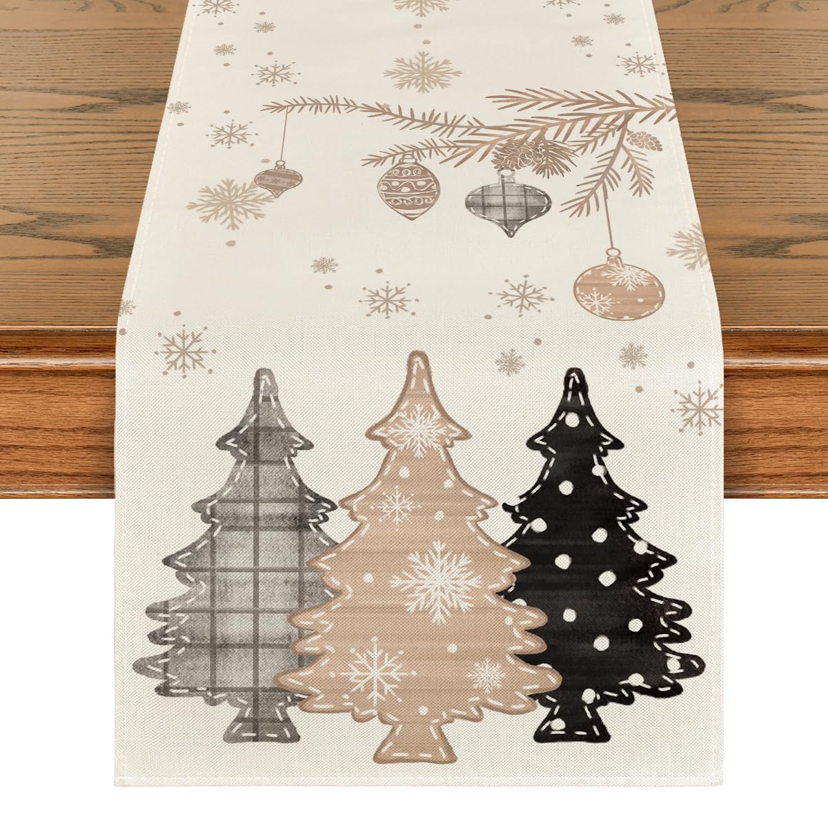 Artoid Mode Pink Pine Trees Snowflakes Christmas Table Runner, Winter Xmas Seasonal Kitchen Dining Table Decoration for Home Party Decor 40x140 cm — image 1