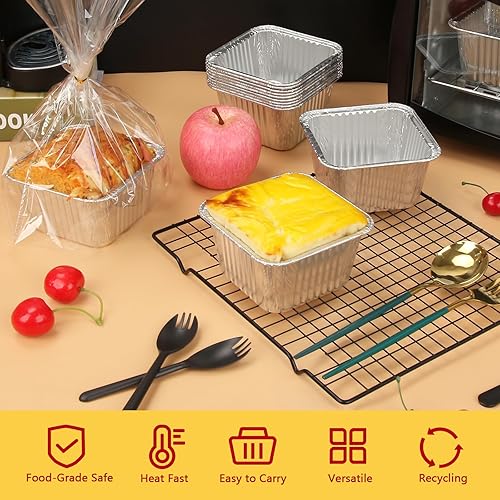 Miniatura 2 de LNYZQUS Paquete de 50 moldes pequeños de papel de aluminio, mini latas de 1 libra para tartas de 4 pulgadas, recipientes de pan, recipientes de pan,