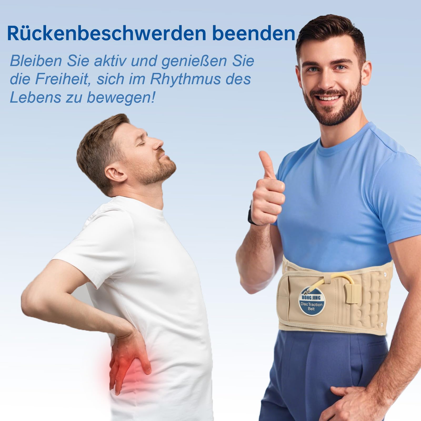 HONGJING Dekompressions Rückengurt zur Linderung von Schmerzen im unteren Rücken, Aufblasbarer Lendenwirbelstützgurt, Einheitsgröße, passend für 29-49 Taille