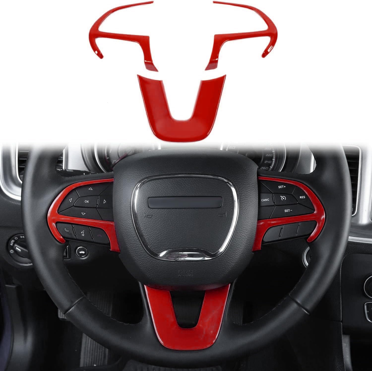 Voodonala for Challenger Steering Wheel Trim for 2015-2022 Dodge Challenger, Charger, for 2014-2019 Dodge Durango, for Jeep Grand Cherokee SRT8, Red