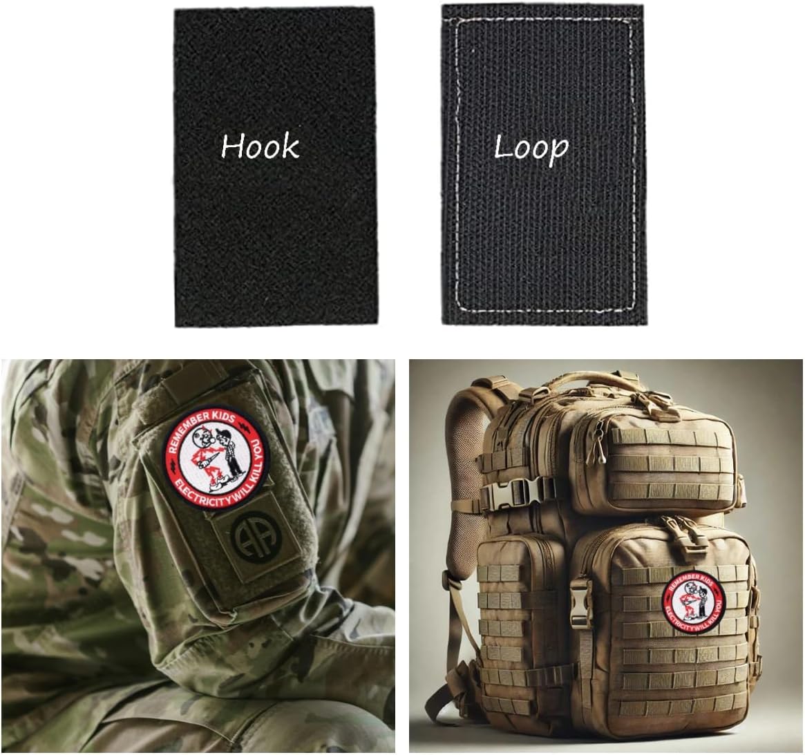 Warning Sign Patch - Funny Remember Kids Electricity Will Kill You Embroidered Emblem Badge Morale Meme Applique with Hook and Loop for Military Tactical Backpacks Lineman Construction Electrician