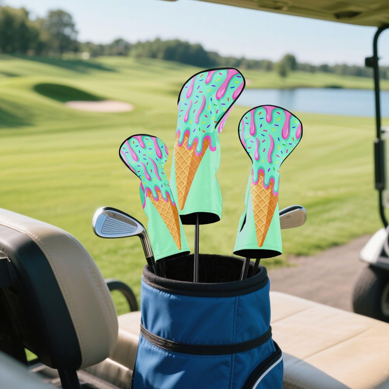 Golfschläger-Abdeckungs-Set, Sommer-Eiscreme, PU-Leder, mit Nummernschildern, Golf-Geschenke für Männer