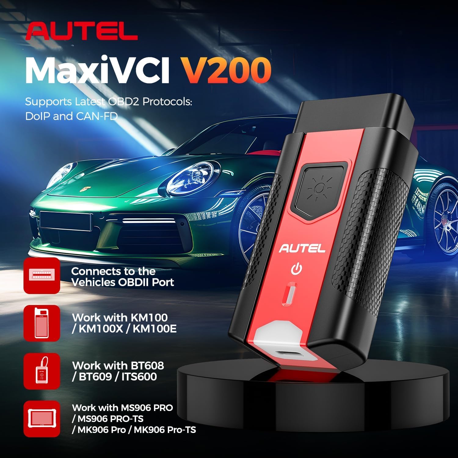 Autel MaxiVCI V200 VCI200 Wireless Dongle, VCI 200 OBD2 Anschlussadapter | 2026 Auto Kommunikationsschnittstelle, Funktioniert mit MaxiSys MS906 PRO MS906 PRO-TS KM100 BT608 BT609 ITS600 MK906 PRO-TS