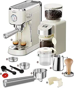 Gevi 20 Bar Espresso Coffee Machine with Burr Grinder Set | 35 Precise Grind Settings | Milk Frother for Latte Cappuccino | Professional Home Barista Kit | Gift for Coffee Lovers