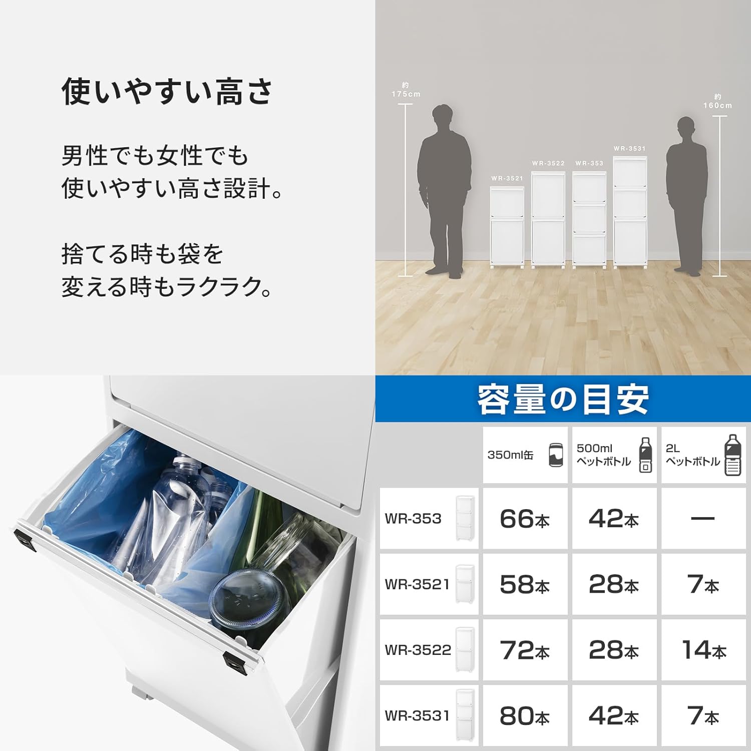 キャスター付きのごみ箱の底部