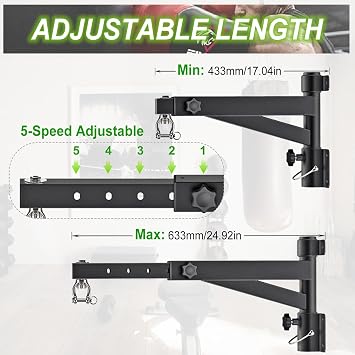 Punch Bag Bracket, 360° Rotatable Heavy-Duty Boxing Bag Bracket, 17-25inch Adjustable Length, Heavy Bag Hanger Wall Mount Punching for Kickboxing, Muay Thai, and Speed Bags