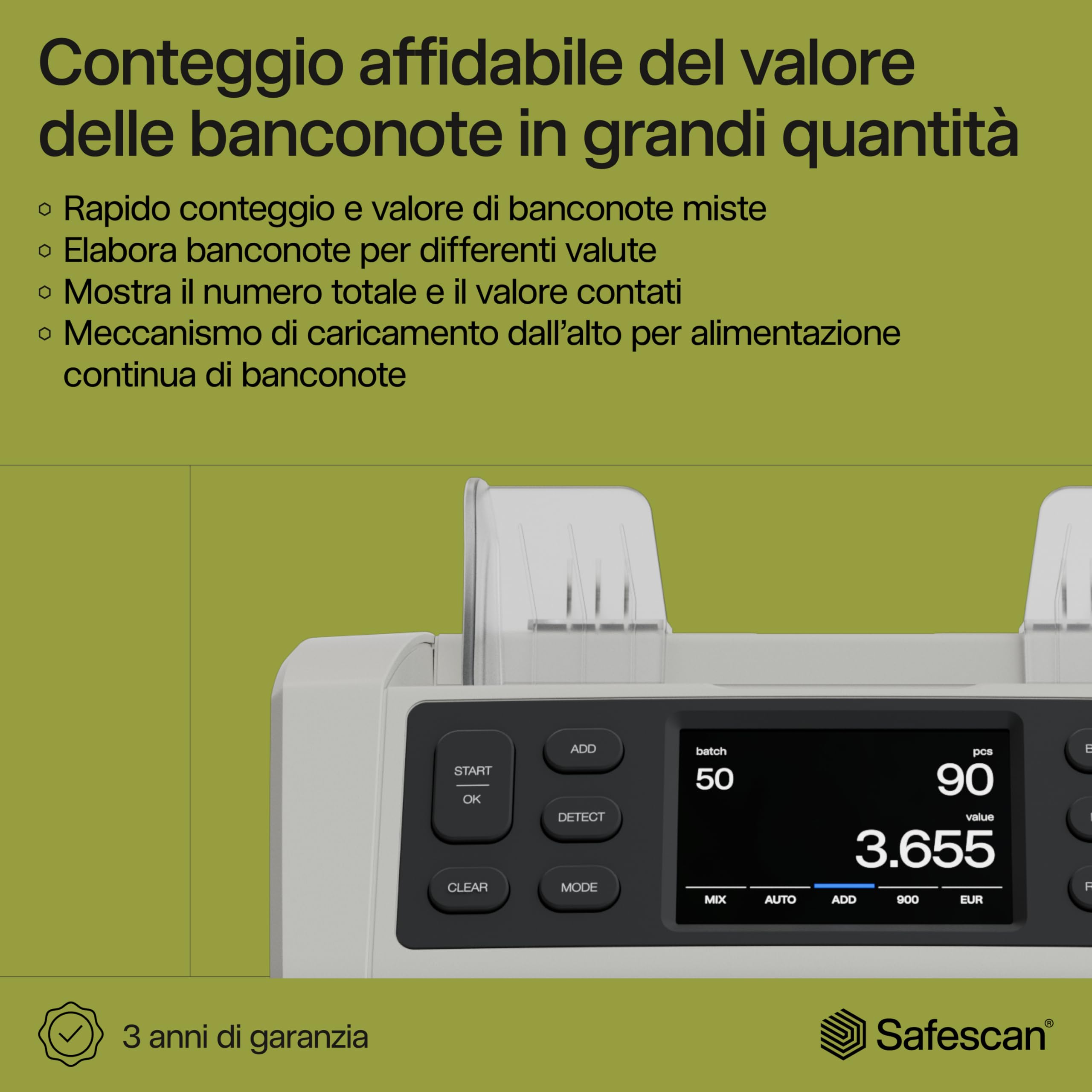 Safescan 2865-S Contabanconote che conta banconote miste - Contabanconote con verifica banconote a 7 punti - Contabanconote con interfaccia multilingue