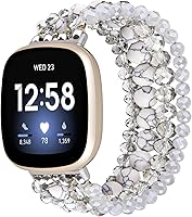 Vista 13 de CAGOS Bracelet Compatible with Fitbit Versa 4 Bands/3/Sense/Sense 2 for Women, Handmade Beaded Elastic Replacement Wristband for Versa 2/1/Lite
