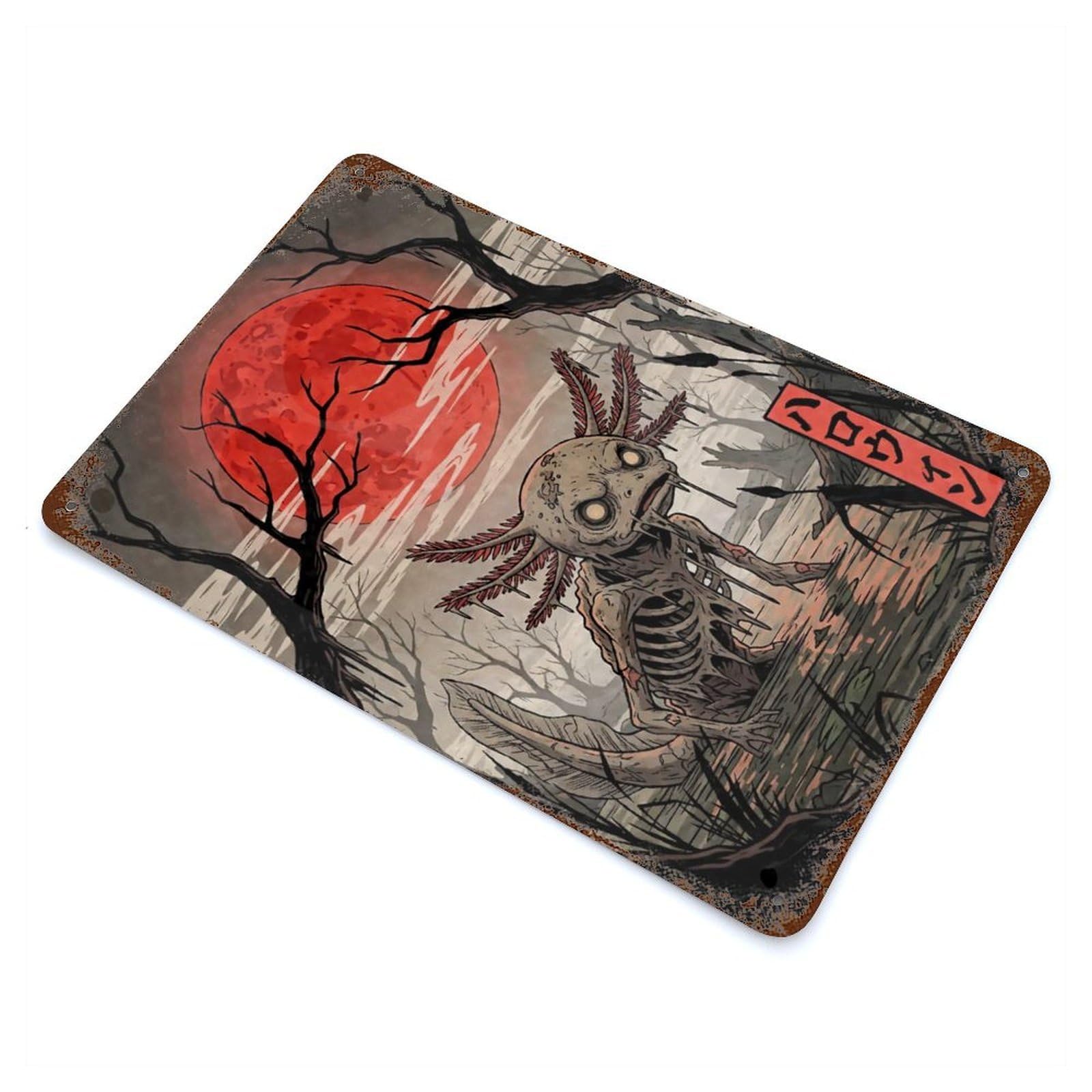Rust Effect Tin Sign Halloween Axolotl Monster 11.8"x7.9", Vintage Wall Decor for Basement, Hobby Room And Garage Decor