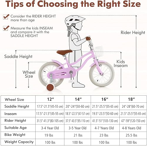 Miniatura 7 de COSTWAY Bicicleta para niños de 12, 14, 16, 18 pulgadas, bicicleta para niños con ruedas de entrenamiento, frenos de mano y posavasos, sillín y